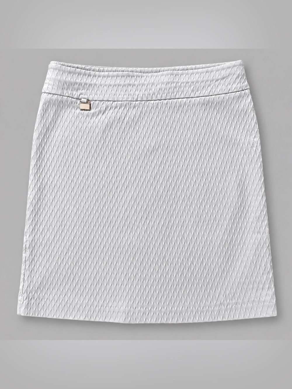 Women's White Textured Mini Skirt with Subtle Hardware